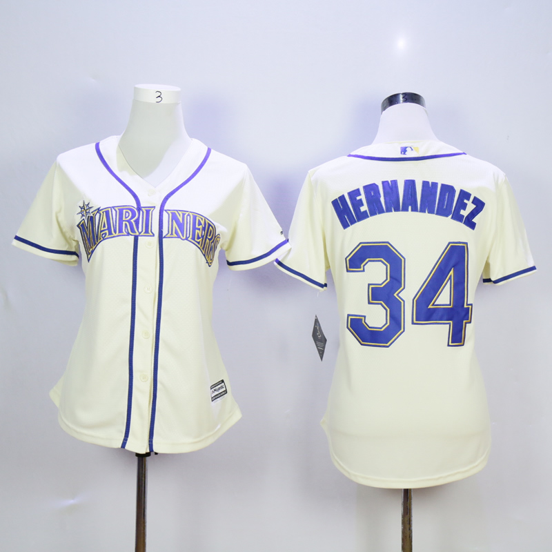 Women Seattle Mariners #34 Hernandez Cream MLB Jerseys->youth mlb jersey->Youth Jersey